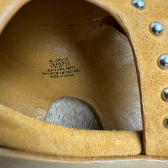 Vince Camuto Jorlyn Studded Leather Block‎ Heel Sandals Size 7M Tan Women Mules - Picture 7 of 11